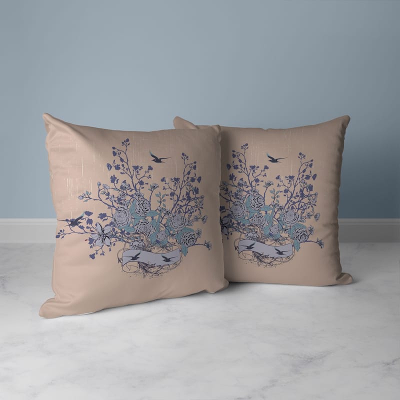 Elegant Floral Bouquet Faux Suede Reversible Throw Pillow Pink and Gray