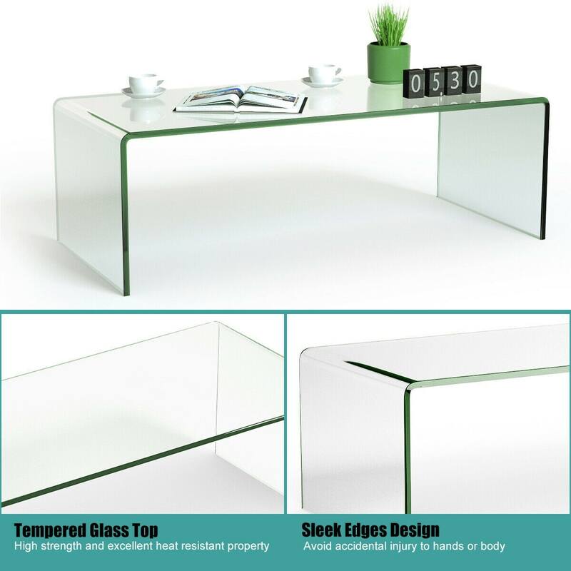42.0" x 19.7" x 14" Tempered Glass Coffee Table - 42.5" x 20" x 14" (L x W x H)