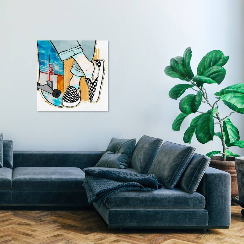 Wynwood Studio Prints Fashion and Glam Skater Girl Blue and Turquoise Glam Wall Art Canvas Print - 30 x 30