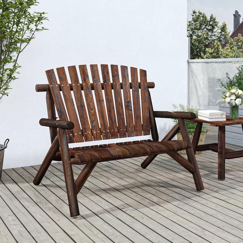vidaXL Patio Chair 26.8"x33.9"x40.6" Solid Wood Spruce - 46.9" x 33.5" x 38.6" with burned look - Brown