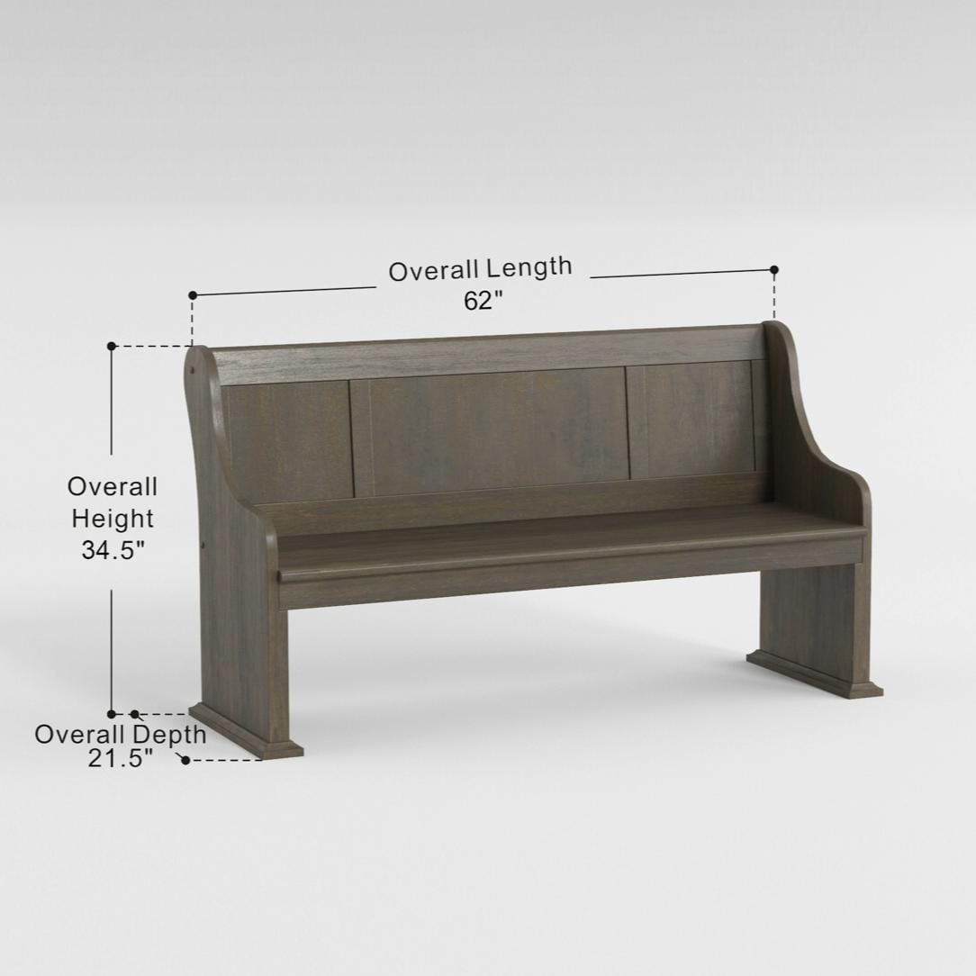 Dark Oak Finish 1pc Bench with Curved Arms Wooden Backrest Dining Furniture