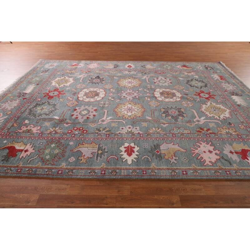 All-Over Gray Floral Oushak Indian Area Rug Handmade Wool Carpet - 9'1"x 11'9"