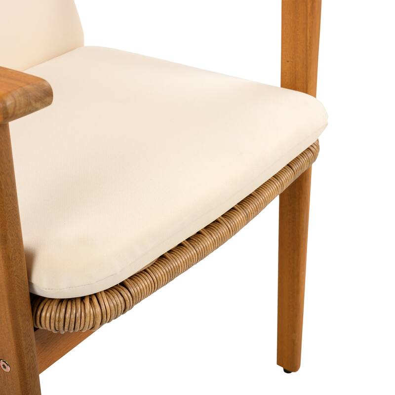 Roomfitters Outdoor Dining Chairs Set of 2, Acacia Wood Frame with Wicker Accents and Cushions, Weather-Resistant