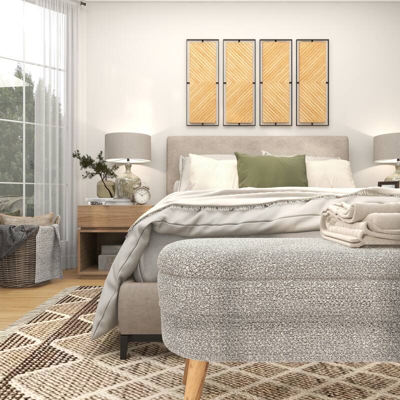 Brown Wooden Handmade Linear Carved Geometric Home Wall Decor with Black Frame (Set of 2)