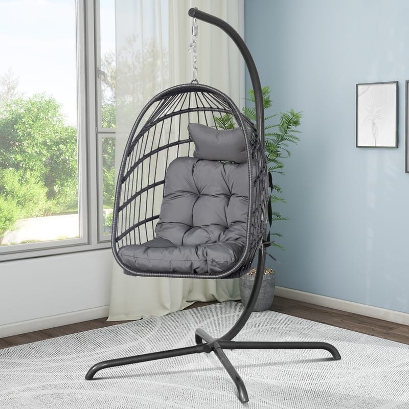 FINCATI Indoor Egg Swing Chair with Stand, 350 lbs Hanging Egg Chair with Stand, Outdoor Patio Wicker Hammock with Stand