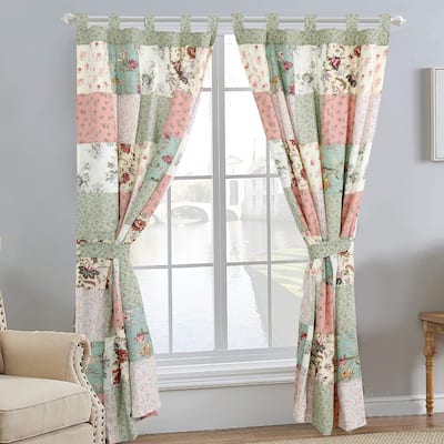 Floral Vine Country Cottage Flower Garden Patchwork Window Curtain Panel/Drapes with Tie Backs