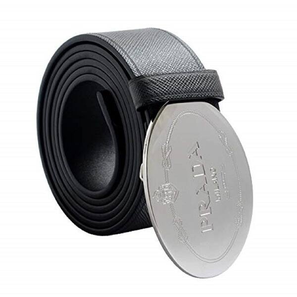 Shop Prada Men S Saffiano Grey Anthracite Leather Oval Plaque Buckle Belt 2cm046 Size 40 100 Overstock 29895587