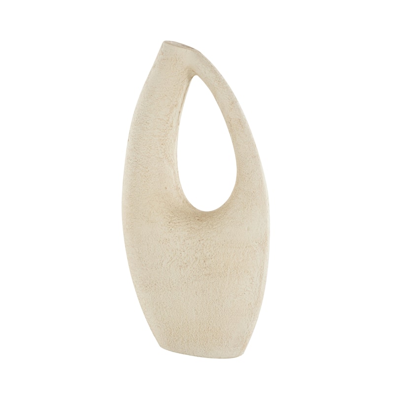 Paper Mache Abstract Curved Cutout Decorative Vase with Brown Distressed Texturing - Cream - Roche River Decor