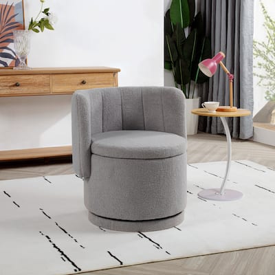 Swivel Accent Chair with Curved Backrest, Boucle Upholstered Lounge Chair, Barrel Sofa Chair with Hidden Storage