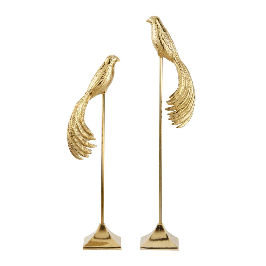 Aluminum Metal Bird Sculpture - Set of 2 Gold - Roche River Decor