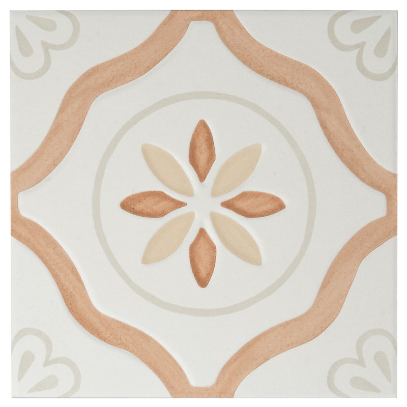 Palmera 9x9 Clay off-white Porcelain Floral Square Wall and Floor Tile (6.96 sq ft/case) - 13 Pack