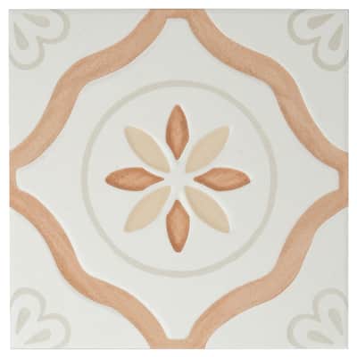 Palmera 9x9 Clay off-white Porcelain Floral Square Wall and Floor Tile (6.96 sq ft/case) - 13 Pack