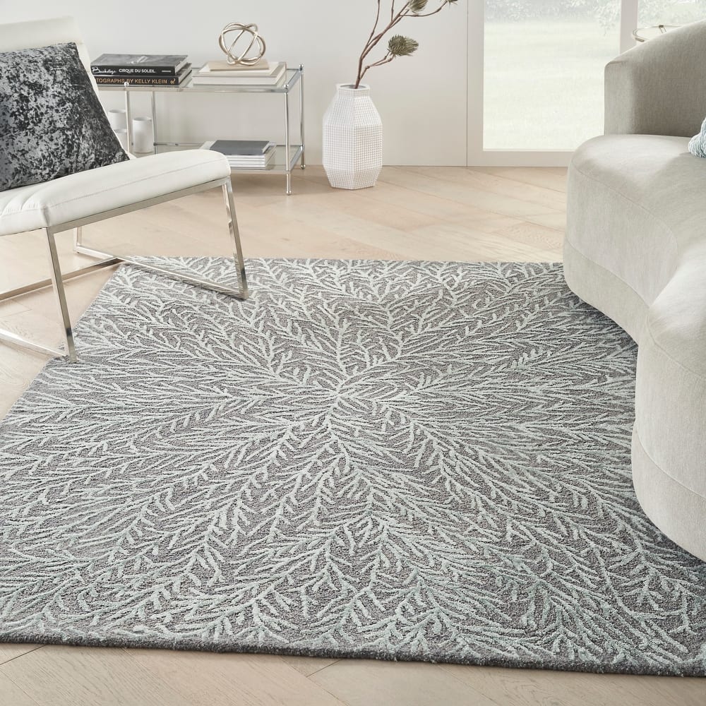 Michael Amini Star Contemporary Textured Botanical Abstract Glam Area Rug