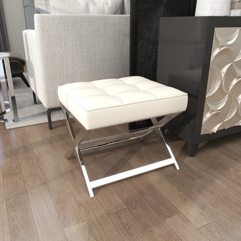 Leather Home Bench or Stool with Stainless Steel Supports - Black or White - Roche River Decor