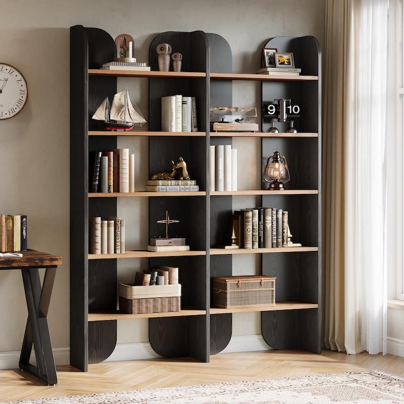 70.87" 5-Tier Double Wide Bookshelf, Open Shelves Tall Floor Standing Bookcase Storage Accent Shelf