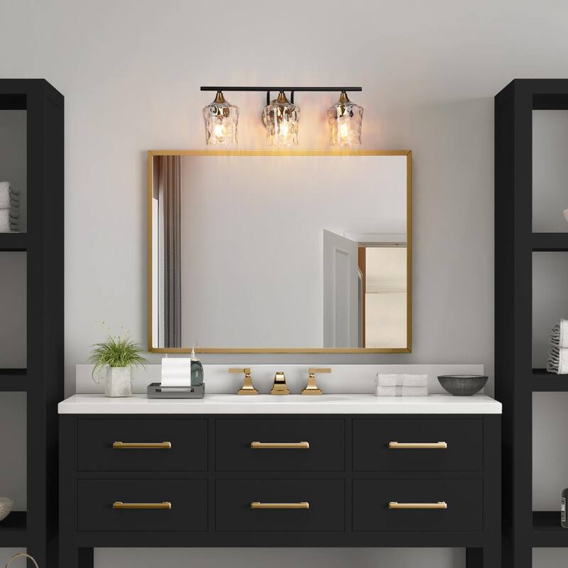 Modern Black Gold Bathroom Vanity Light Hammered Glass Wall Sconces