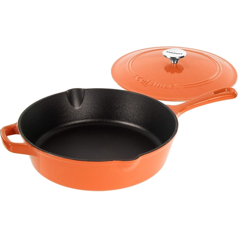 Cuisinart 12 Inch Cast Iron Chicken Fryer with Lid, 4.5 Quart Capacity, Porcelain Enameled Interior, Oven/Induction Safe - Enameled - Porcelain/Cast Iron - Dishwasher Safe - Terracotta Orange - 12 Inch - 500-degrees F - 2-Piece