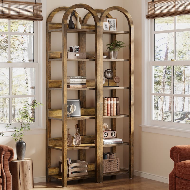 6-Tier Arched Tall Narrow Bookshelf Bookcase with Shelves for Small Space