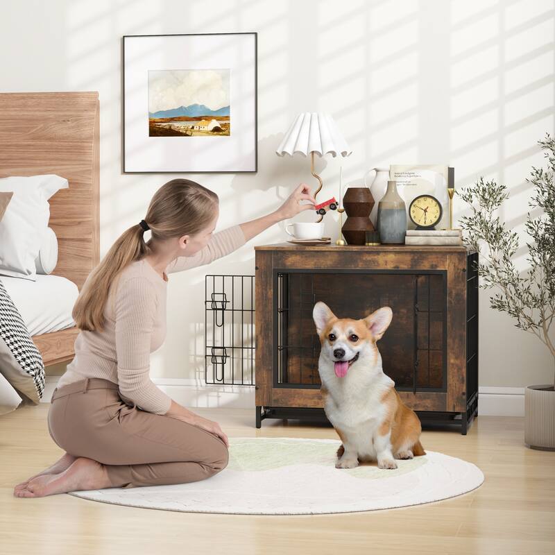 Dog Crate Furniture with Double Lockable Doors and Easy Clean Tray