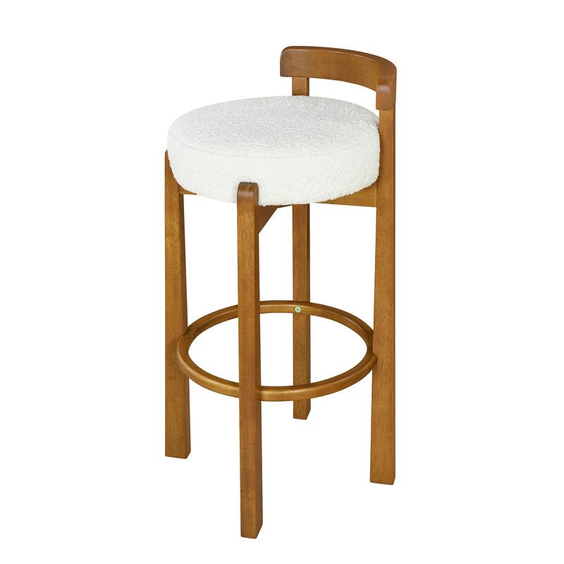 Roomfitters Elise Indoor Low Back Wooden Barstools with Ivory Upholstery, Set of 2 - Set of 2