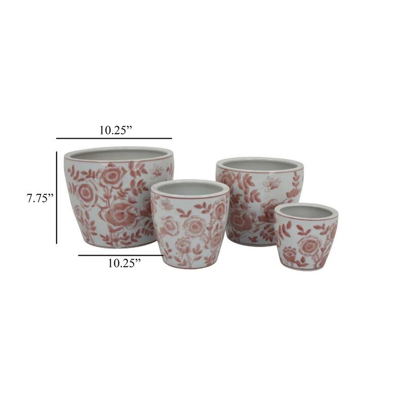 Elegant Pink Floral Design Ceramic Planter Pot with Indoor and Outdoor