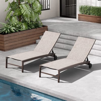Outdoor Aluminum Adjustable Chaise Lounge Chairs with Wheels Sun Lounger