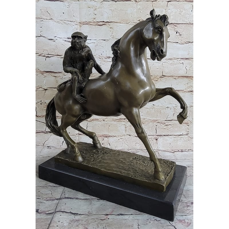 Horseback Monkey On My Back Riding Horse Bronze Statue Sculpture Figure By Milo 13 Inches X 13 Inches