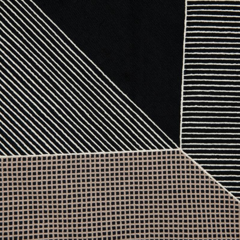 HomeRoots 24" Black and White Geometric Cotton Throw Pillow With Embroidery