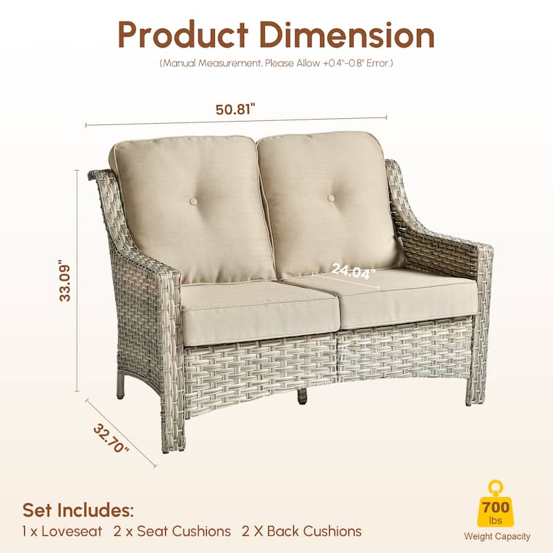 XIZZI Patio Wicker Loveseat with Cushions Outdoor 2-Seater Sofa for Patio, Deck, or Backyard