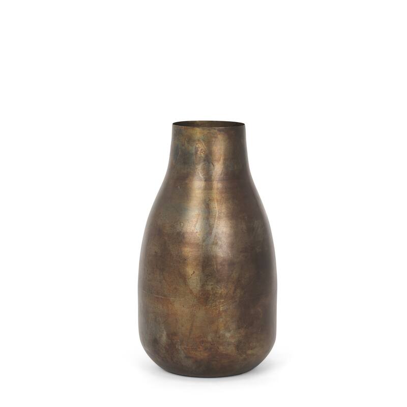 12" Antiqued Gold Metal Table Vase - 7.00