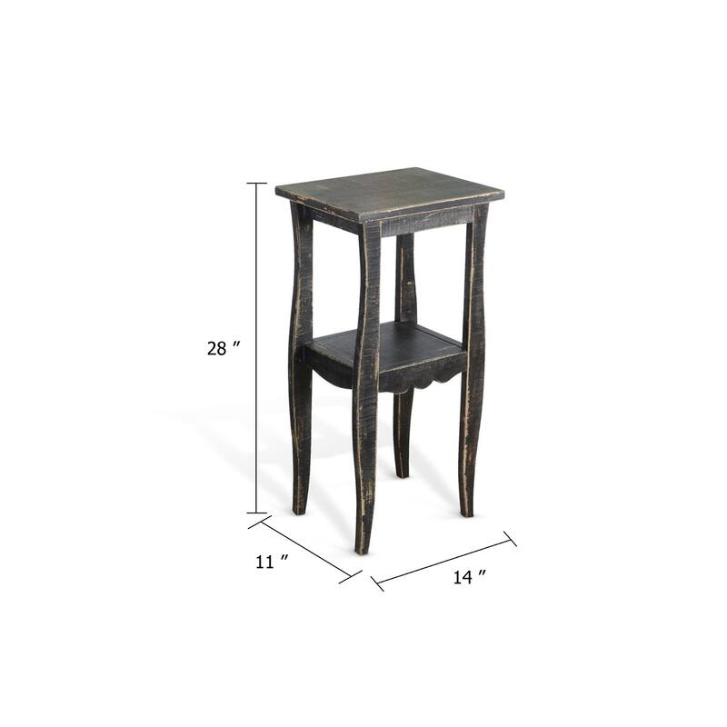 Zela Small Side End Table with Lower Shelf and Curved Legs, Black, 11x14 Top