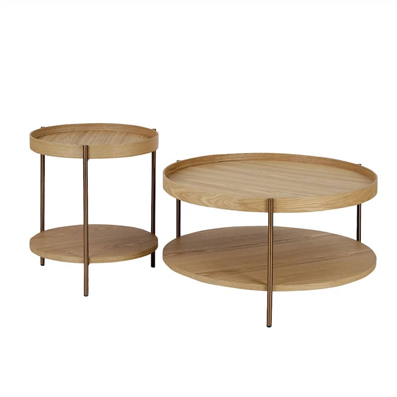 2-Piece Modern 2 Tier Round Coffee Table Set for Living Room