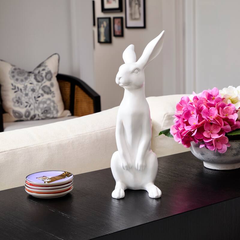 13.5" Resin White Standing Bunny