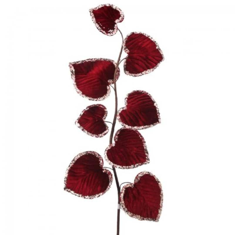 Gold Glitter Edge On Burgundy Velvet Aspen Leaf Spray Faux Plants And Trees