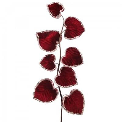 Gold Glitter Edge On Burgundy Velvet Aspen Leaf Spray Faux Plants And Trees