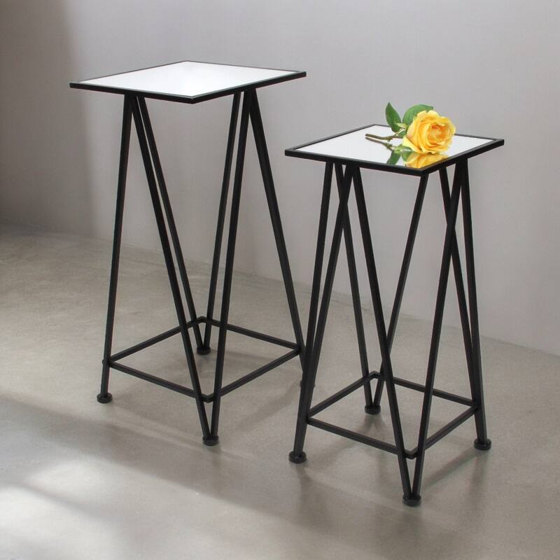 Aeriva Set of 2 Square Metal Modern Tables With Mirror Top
