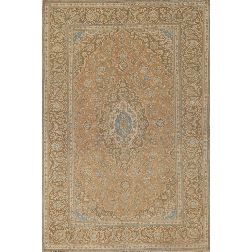 Traditional Kashan Persian Vintage Rug Handmade Wool Carpet - 6'6"x 9'6"