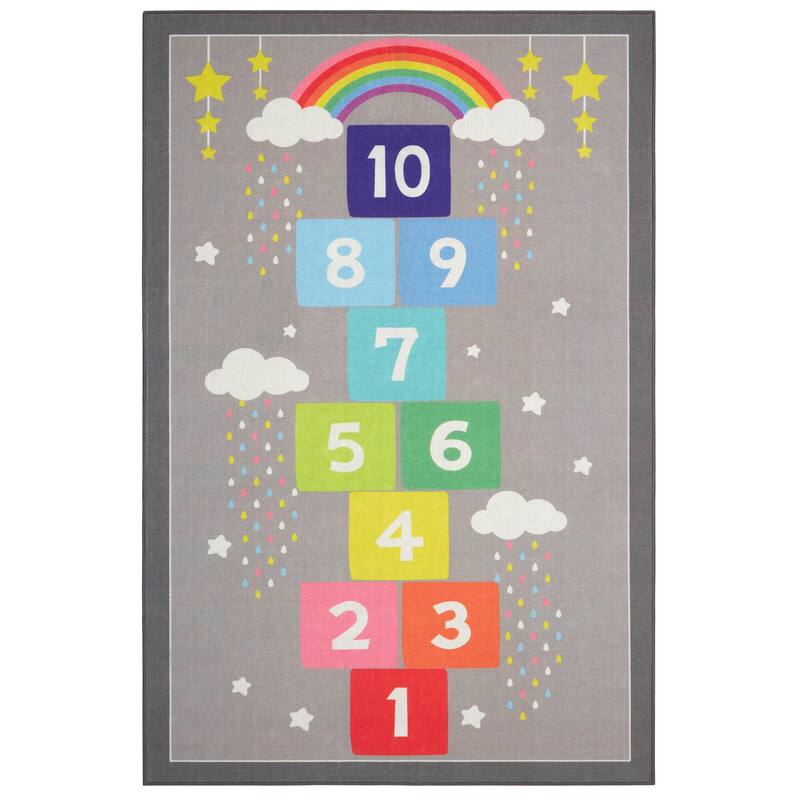 Everwash Imagine Hopscotch Rainbow Kid's Washable Area Rug