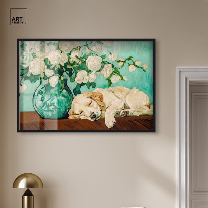 Rose Vase Puppy Shadowbox by Art Remedy