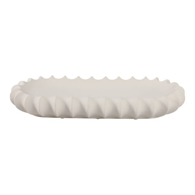 Ceramic Decorative Tray Sculpted Edge Design Modern Decor - 3" Ivory - 18" x 8" x 3" - Ivory - 18" x 8" x 3"