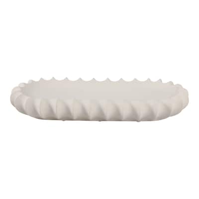 Ceramic Decorative Tray Sculpted Edge Design Modern Decor - 3" Ivory - 18" x 8" x 3"