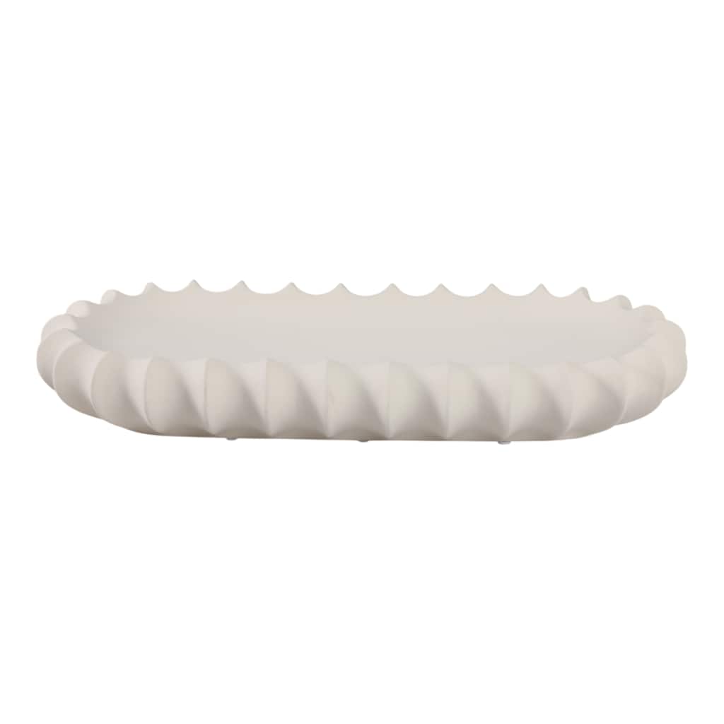 Ceramic Decorative Tray Sculpted Edge Design Modern Decor - 3" Ivory - 18" x 8" x 3"