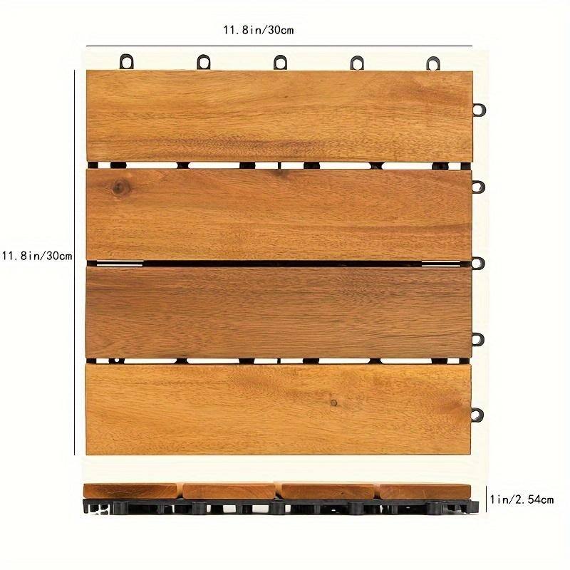 10pcs Acacia Wood Interlocking Flooring Tiles Waterproof Flooring for Outdoor & Indoor Patio, Balcony, 11.8 × 11.8 in