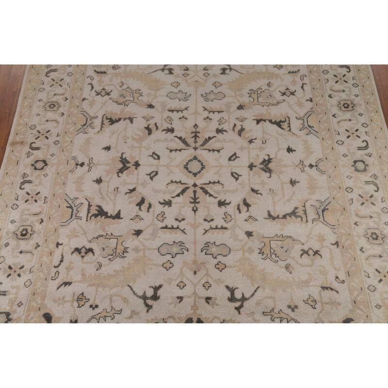 All-Over Floral Oushak Indian Area Rug Handmade Wool Carpet - 9'0" x 11'9"