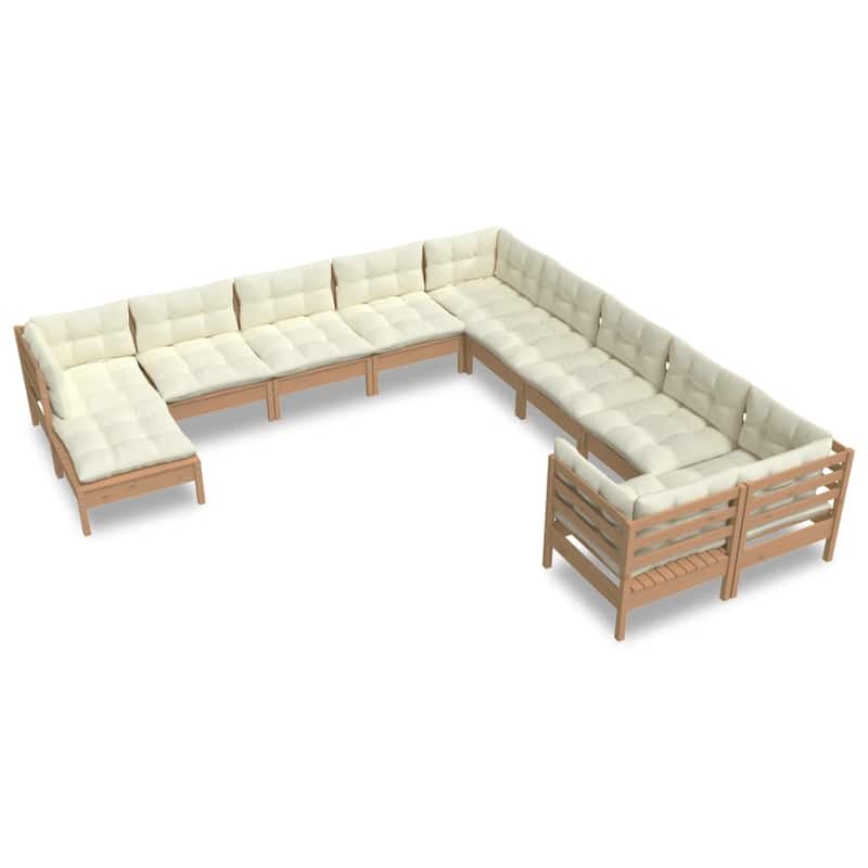 vidaXL Solid Pinewood Patio Lounge Set 12 Piece with Cushions Multi Colors - 25" x 25" x 24.6"