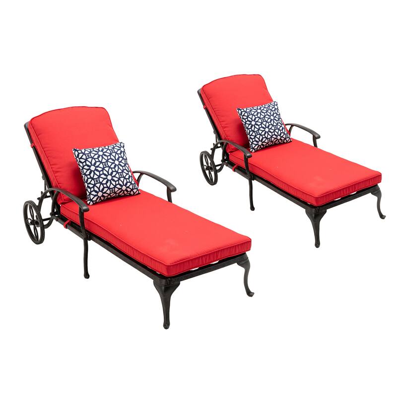 Aluminum Reclining Outdoor Chaise Lounge with Wheels and Cushions (Set Of 2)
