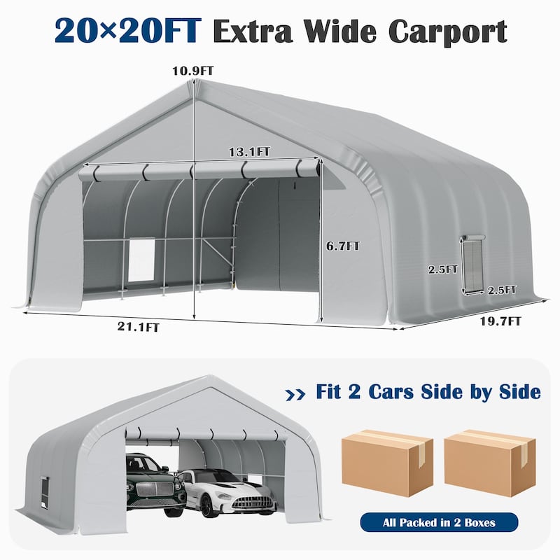 EROMMY 20x20ft Heavy Duty Outdoor Carport, Portable Waterproof Car Canopy Tent with Sidewalls