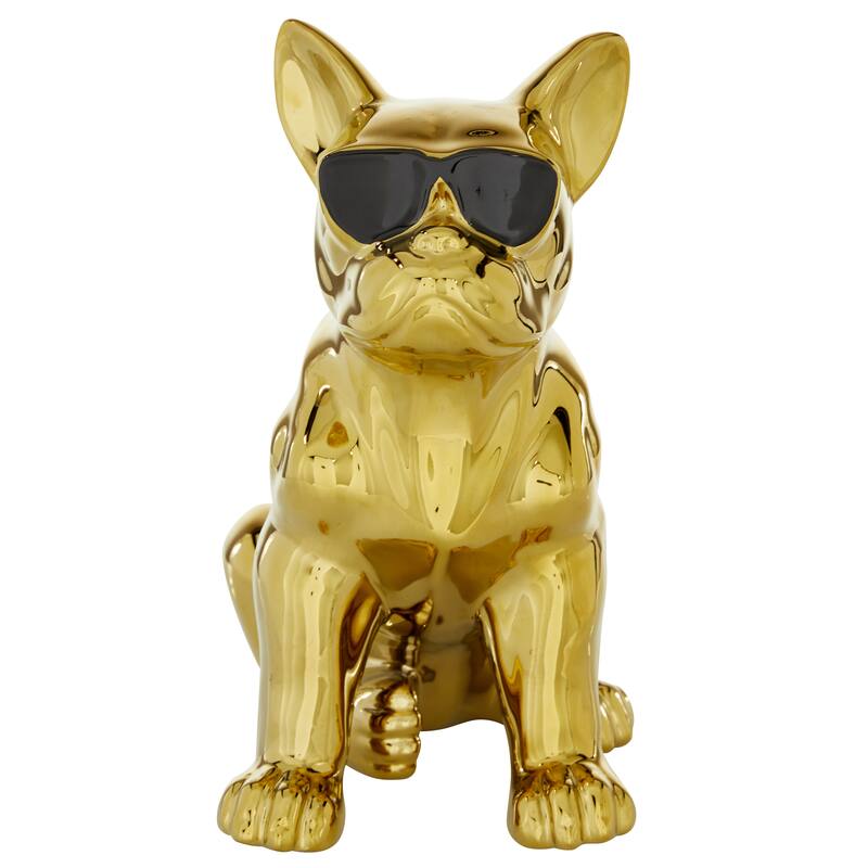 CosmoLiving by Cosmopolitan Ceramic Bulldog Sculpture with Sunglasses - Silver, Gold, Multi Colored