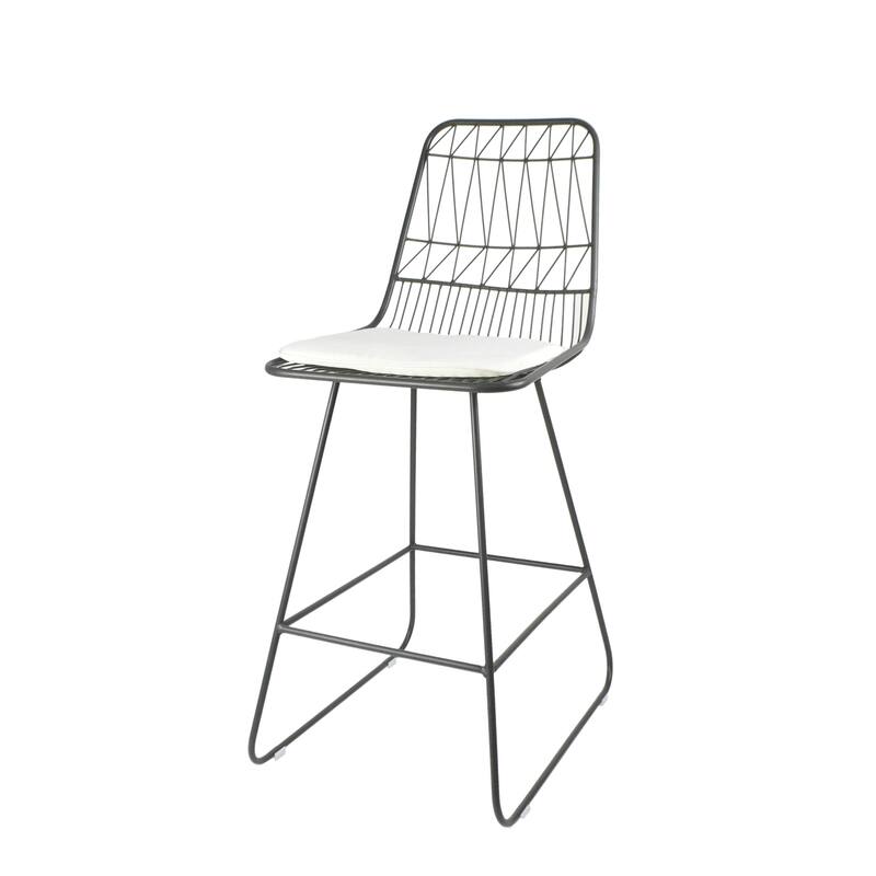 Roomfitters Modern Metal Wire Bar Stools with Cushions, Set of 2 Geometric Sled Base Counter Height Chairs, Grey+Ivory