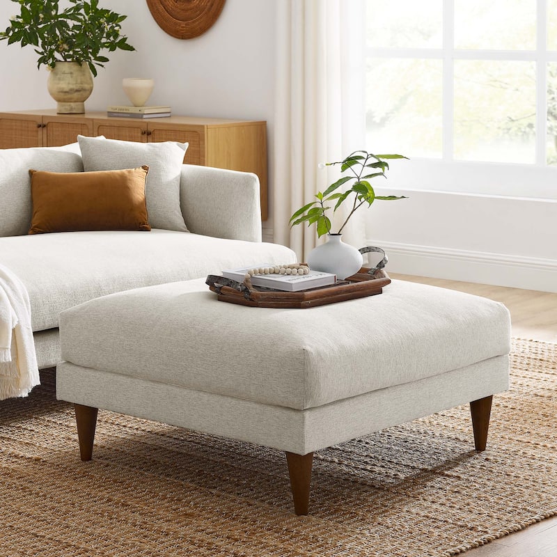 Zoya Down Filled Overstuffed Ottoman - Ivory Fabric